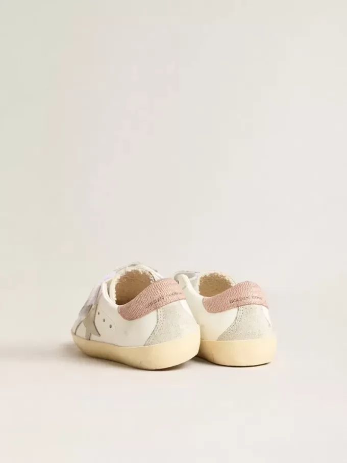 Junior Old School en piel con estrella de ante gris y lengüeta del talón en rosa viejo