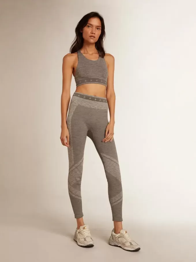 Leggings grises jaspeados para mujer con costuras mixtas Leggings grises jaspeados para mujer con costuras mixtas