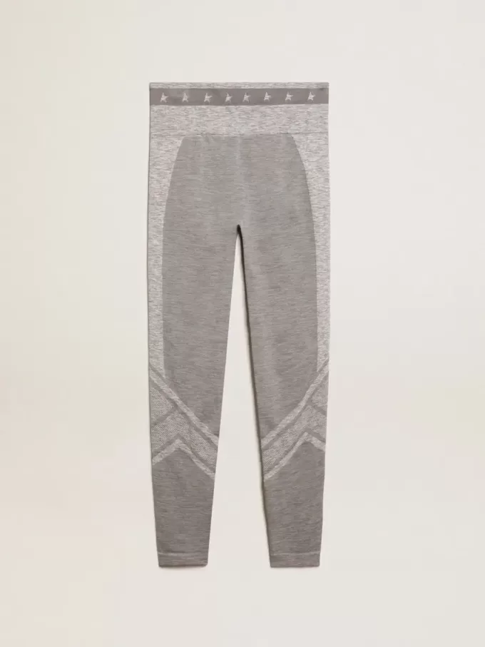 Leggings grises jaspeados para mujer con costuras mixtas Leggings grises jaspeados para mujer con costuras mixtas