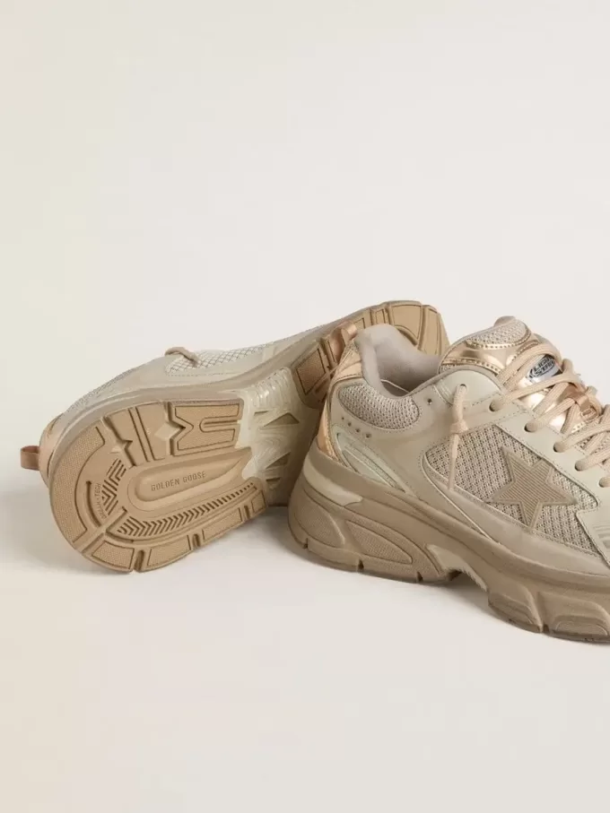 Lightstar para mujer en piel gris paloma y malla con estrella de TPU beige