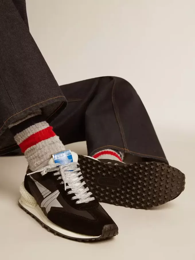 Marathon para hombre con parte superior de nailon ripstop negro y estrella plateada