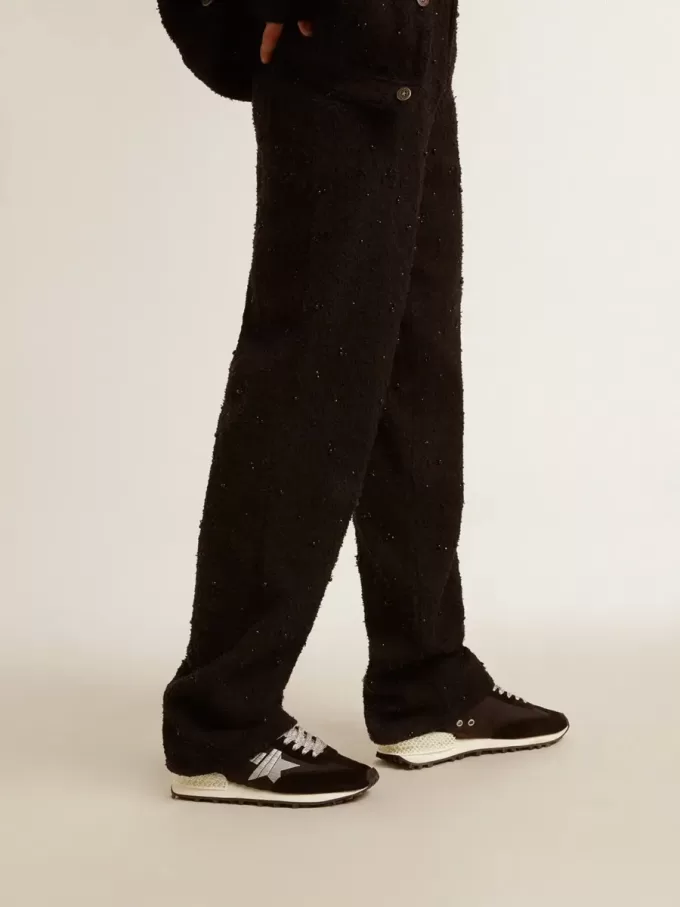 Marathon para mujer con parte superior de nailon ripstop negro y estrella plateada