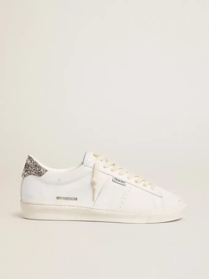 Matchstar en piel blanca con talón plateado brillante