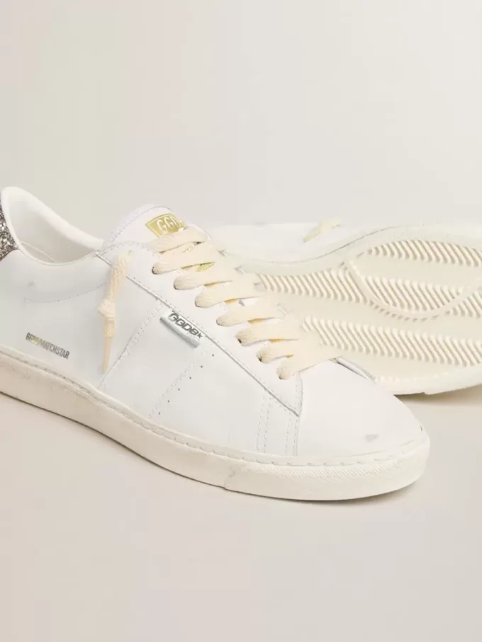 Matchstar en piel blanca con talón plateado brillante