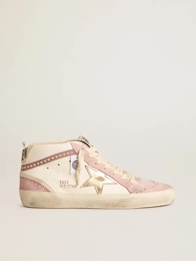 Mid Star con estrella de cuero dorado y detalle de ante rosa con perlas Mid Star con estrella de cuero dorado y detalle de ante rosa con perlas