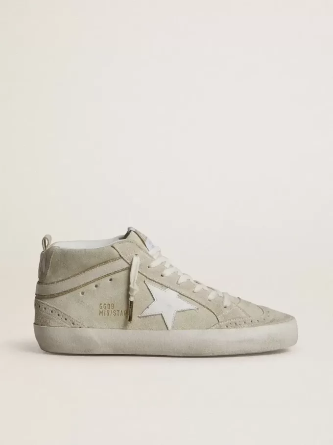 Mid Star en ante gris claro con estrella de cuero blanco