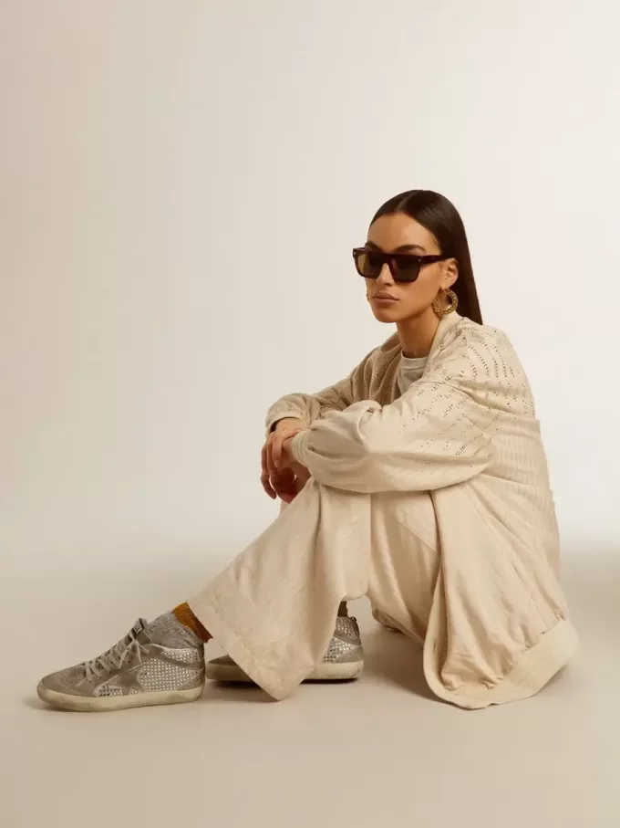 Mid Star en ante plateado con cristales Swarovski y estrella de ante