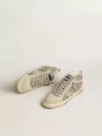 Mid Star en plata brillante con estrella y destello en ante gris hielo