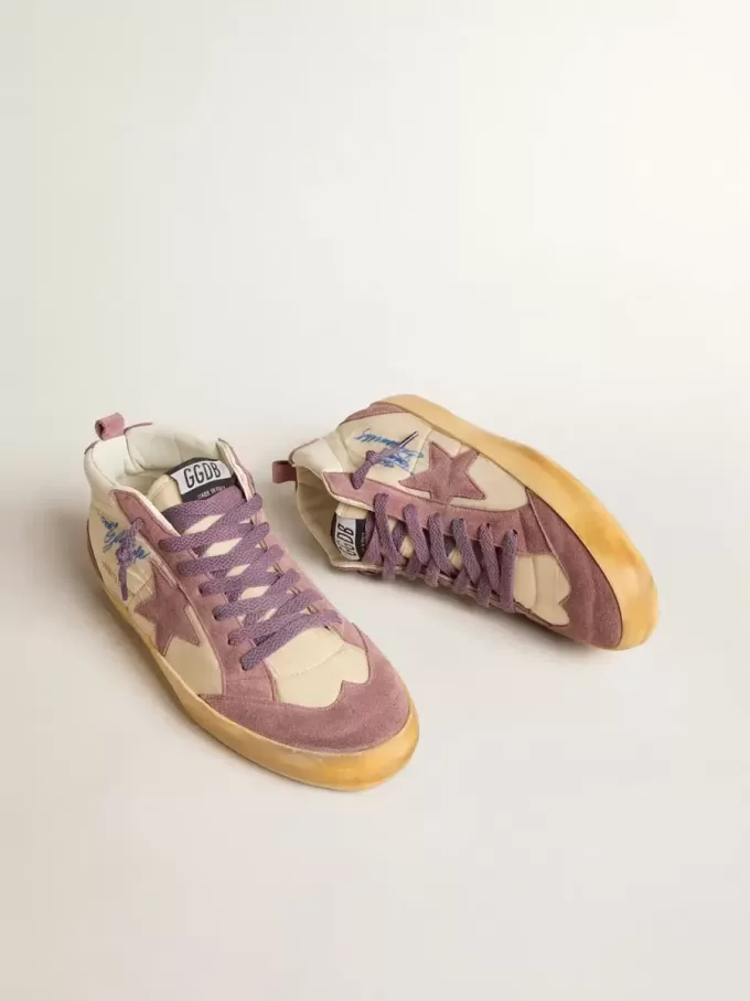 Mid Star LAB para mujer en nailon y napa con estrella de ante malva Mid Star LAB para mujer en nailon y napa con estrella de ante malva