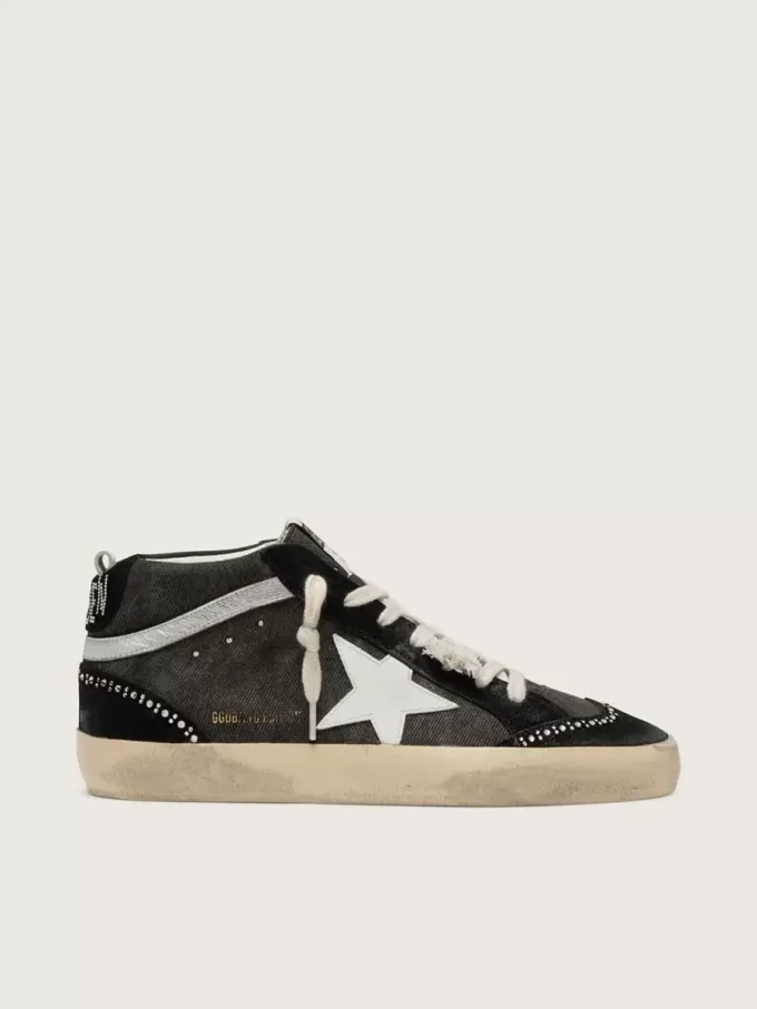 Mid Star LTD en denim negro con inserciones de ante y cristales Swarovski