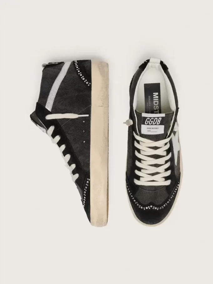 Mid Star LTD en denim negro con inserciones de ante y cristales Swarovski