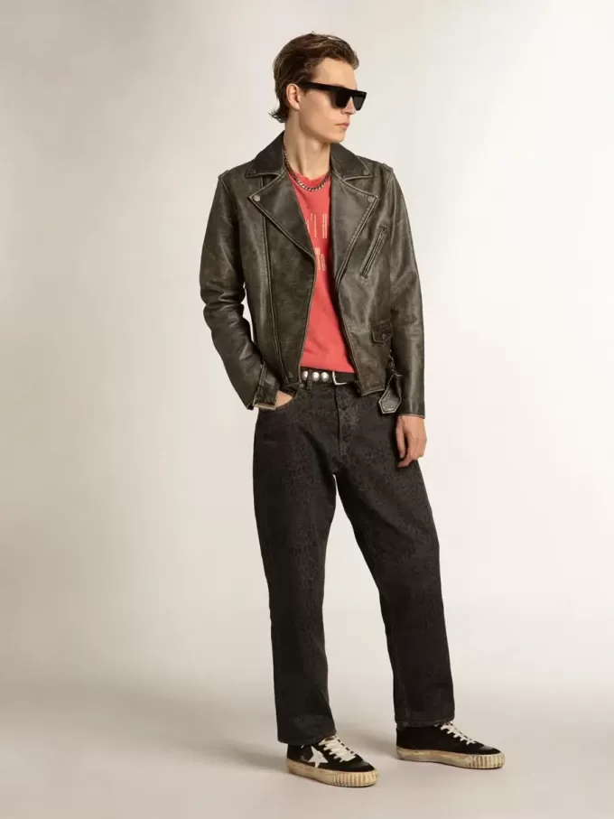 Mid Star para hombre en napa negra y ante con estrella de cuero blanco Mid Star para hombre en napa negra y ante con estrella de cuero blanco