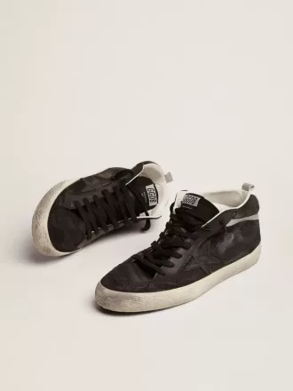 Mid Star para hombre en nubuck con estrella de cuero negro y detalle plateado