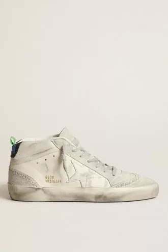 Mid-Star para mujer con estrella de piel blanca e inserciones de ante gris Mid-Star para mujer con estrella de piel blanca e inserciones de ante gris