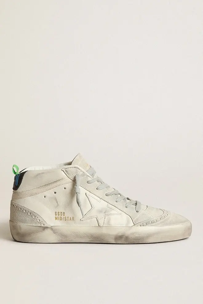 Mid-Star para mujer con estrella de piel blanca e inserciones de ante gris Mid-Star para mujer con estrella de piel blanca e inserciones de ante gris