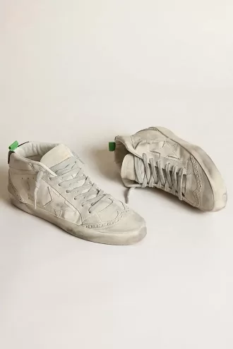 Mid-Star para mujer con estrella de piel blanca e inserciones de ante gris Mid-Star para mujer con estrella de piel blanca e inserciones de ante gris