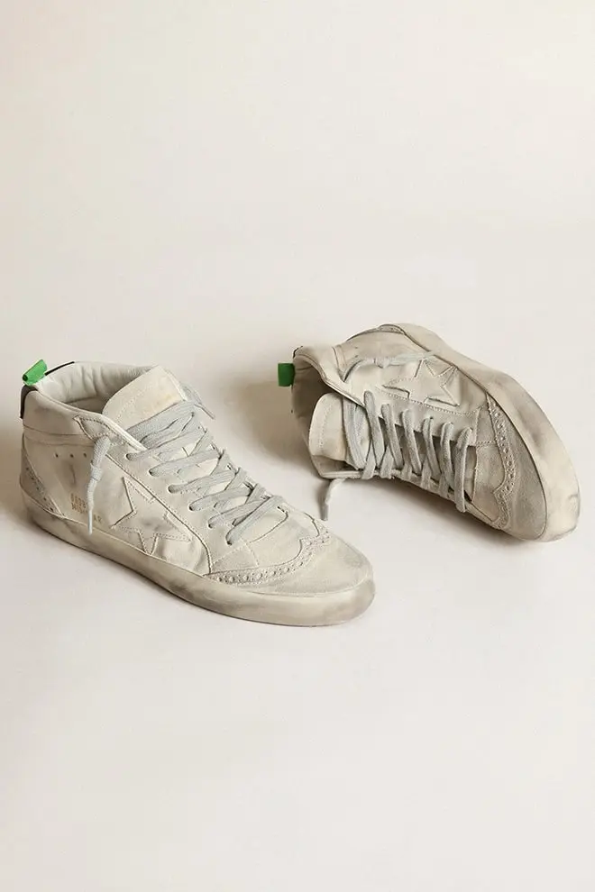 Mid-Star para mujer con estrella de piel blanca e inserciones de ante gris Mid-Star para mujer con estrella de piel blanca e inserciones de ante gris