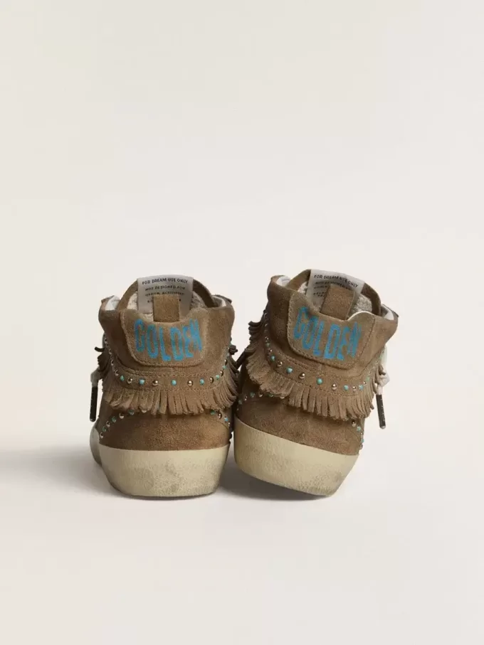 Mid Star para mujer en ante color tabaco con flecos y tachuelas Mid Star para mujer en ante color tabaco con flecos y tachuelas