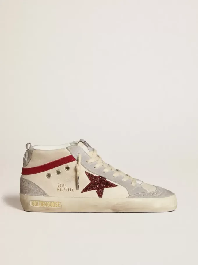 Mid Star para mujer en piel con estrella brillante y detalle en nubuck rojo Mid Star para mujer en piel con estrella brillante y detalle en nubuck rojo