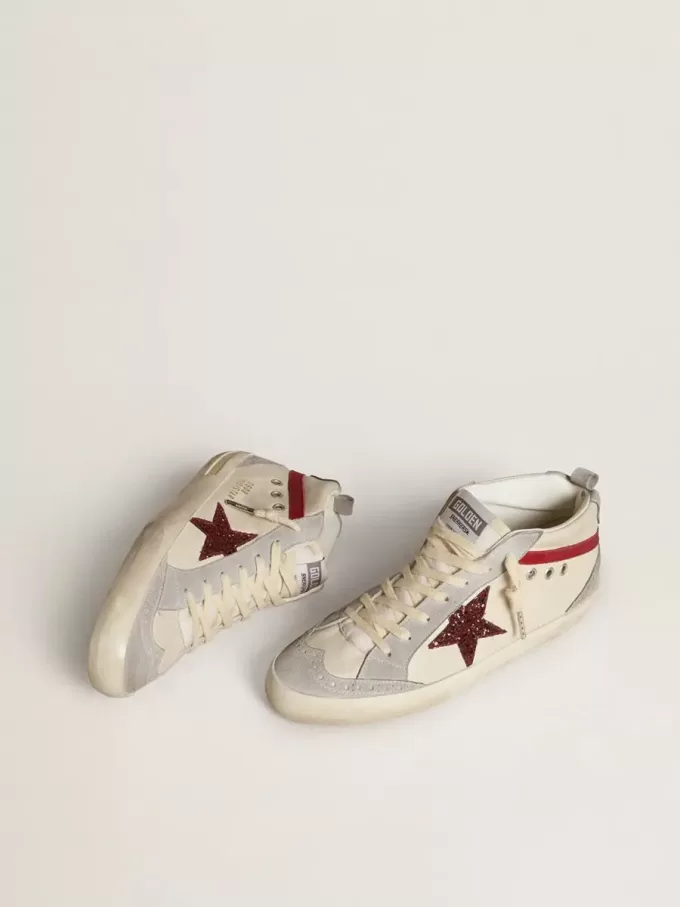 Mid Star para mujer en piel con estrella brillante y detalle en nubuck rojo Mid Star para mujer en piel con estrella brillante y detalle en nubuck rojo