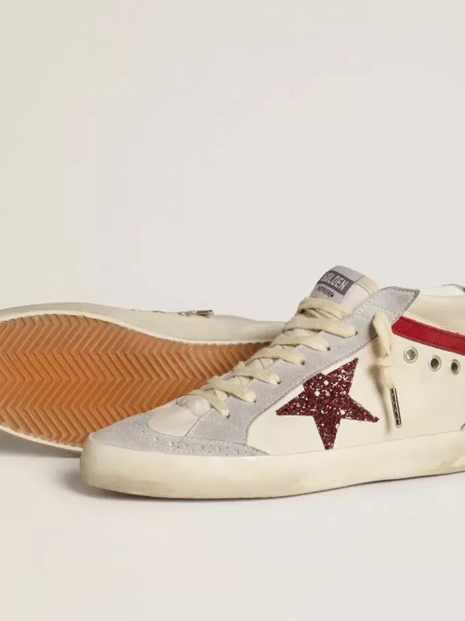 Mid Star para mujer en piel con estrella brillante y detalle en nubuck rojo Mid Star para mujer en piel con estrella brillante y detalle en nubuck rojo