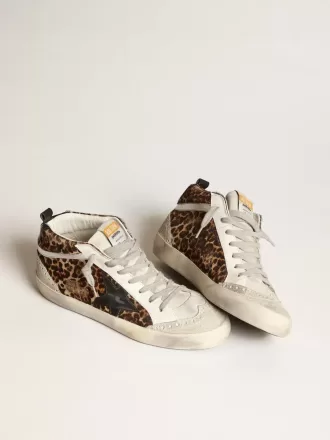 Mid Star para mujer en piel de potro con estampado de leopardo y estrella negra Mid Star para mujer en piel de potro con estampado de leopardo y estrella negra