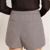Mini shorts grises de mujer en lana con estampado de pata de gallo Mini shorts grises de mujer en lana con estampado de pata de gallo