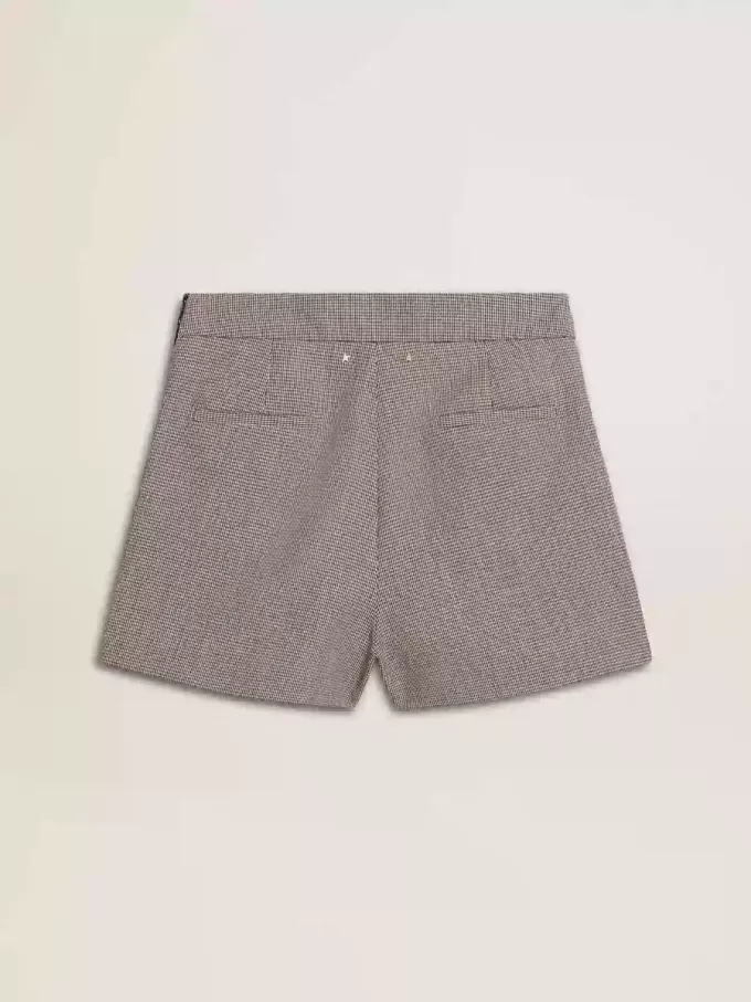 Mini shorts grises de mujer en lana con estampado de pata de gallo Mini shorts grises de mujer en lana con estampado de pata de gallo