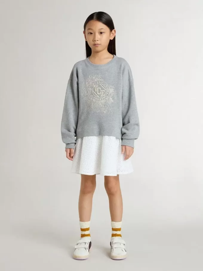 Mini vestido gris y blanco para niña