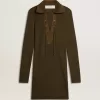 Minivestido de lana verde militar con detalles de cuero