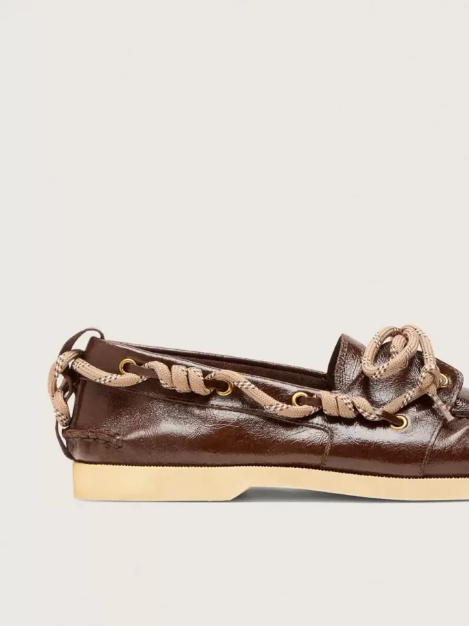 Mocasines Cruise para hombre en piel marrón oscuro brillante con cordones de senderismo gris paloma