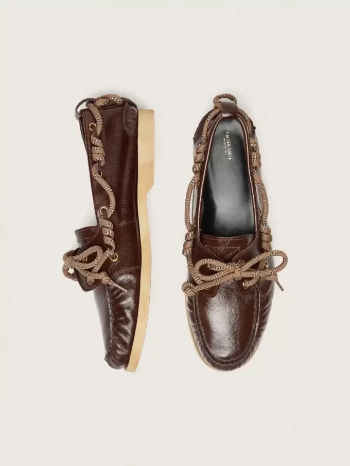 Mocasines Cruise para hombre en piel marrón oscuro brillante con cordones de senderismo gris paloma