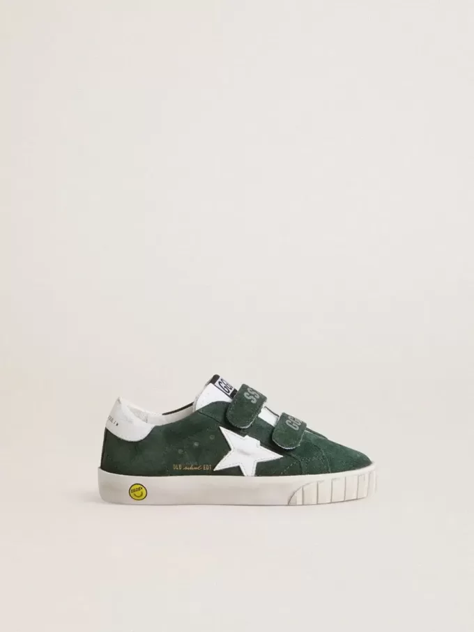 Old School Young en ante verde con estrella y lengüeta en el talón de cuero blanco