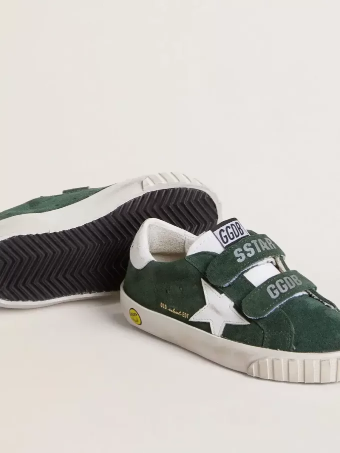 Old School Young en ante verde con estrella y lengüeta en el talón de cuero blanco