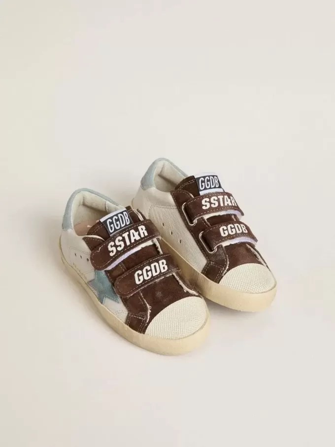 Old School Young en napa con estrella de ante azul claro e inserciones de ante marrón Old School Young en napa con estrella de ante azul claro e inserciones de ante marrón