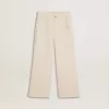 Pantalones anchos de canalé color crema con bordados para niña