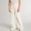 Pantalones anchos de canalé color crema con bordados para niña
