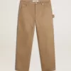 Pantalones beige para hombre con parches