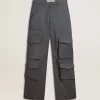 Pantalones cargo de mujer en lana azul celeste
