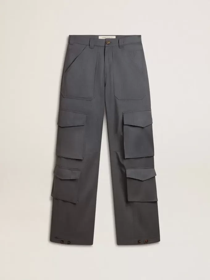 Pantalones cargo de mujer en lana azul celeste