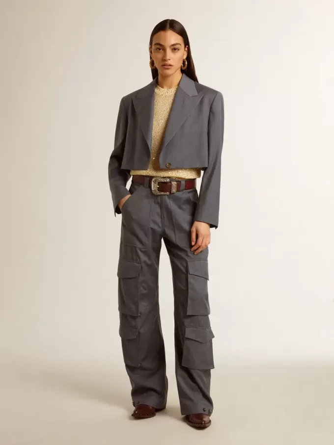 Pantalones cargo de mujer en lana azul celeste