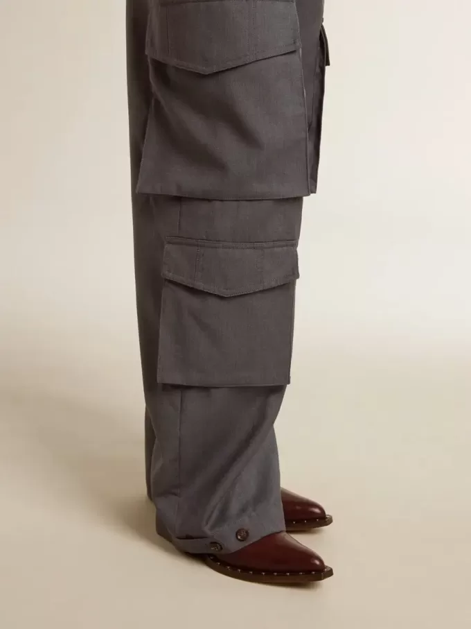 Pantalones cargo de mujer en lana azul celeste