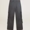 Pantalones cargo de mujer en lana azul celeste