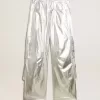 Pantalones cargo en tejido técnico plateado