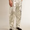 Pantalones cargo para hombre en tejido técnico plateado