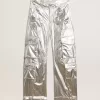 Pantalones cargo para mujer en tejido técnico plateado