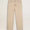 Pantalones chinos beige para hombre con acabado desgastado