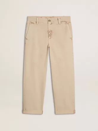 Pantalones chinos beige para hombre con acabado desgastado