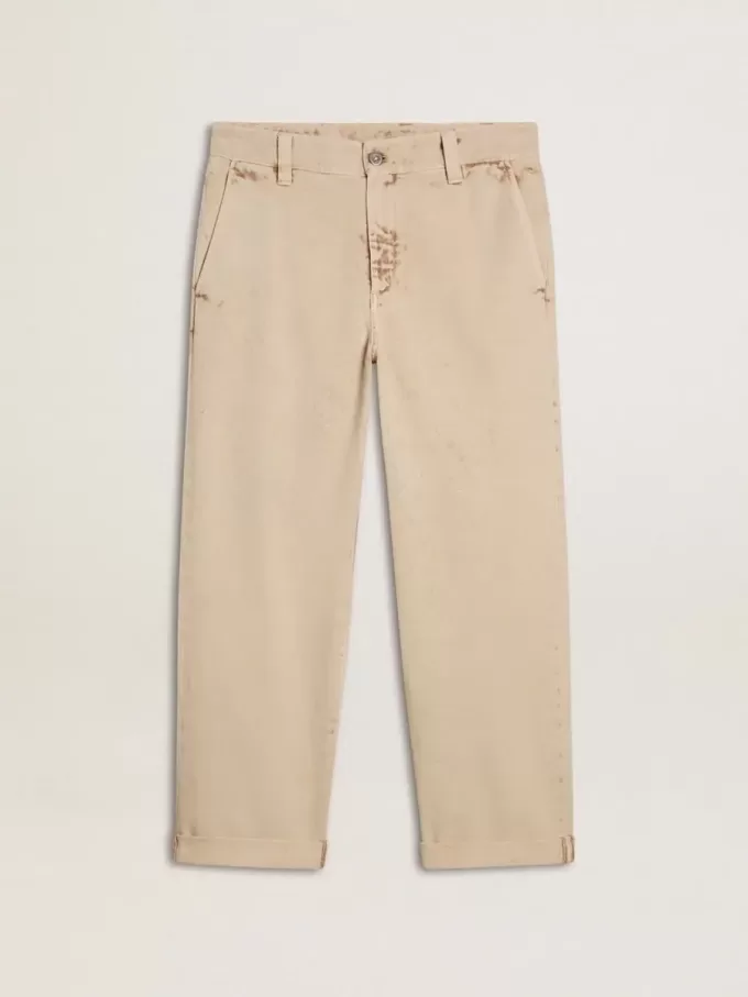 Pantalones chinos beige para hombre con acabado desgastado