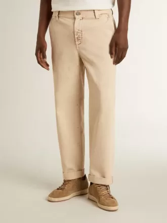 Pantalones chinos beige para hombre con acabado desgastado
